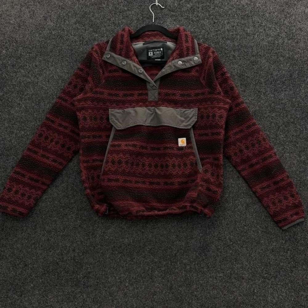 Carhartt Fleece Pullover Womens Medium Burgundy Aztec Sherpa Snap Front